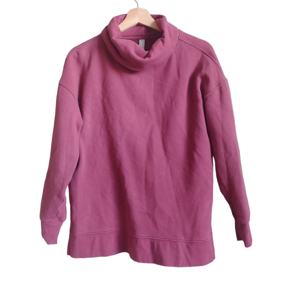 Athleta Soft Cowl Neck Pink Magenta Long Sleeve Split Hem Sweatshirt Top Size S
